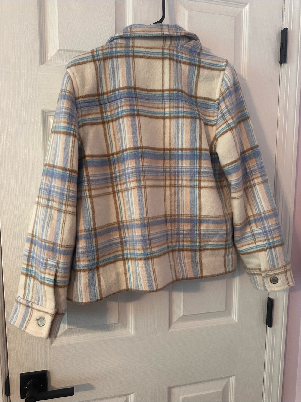 ON 34th Cream Plaid Utility Jacket with Light Blue & Tan Stripes - Picture 2 of 2